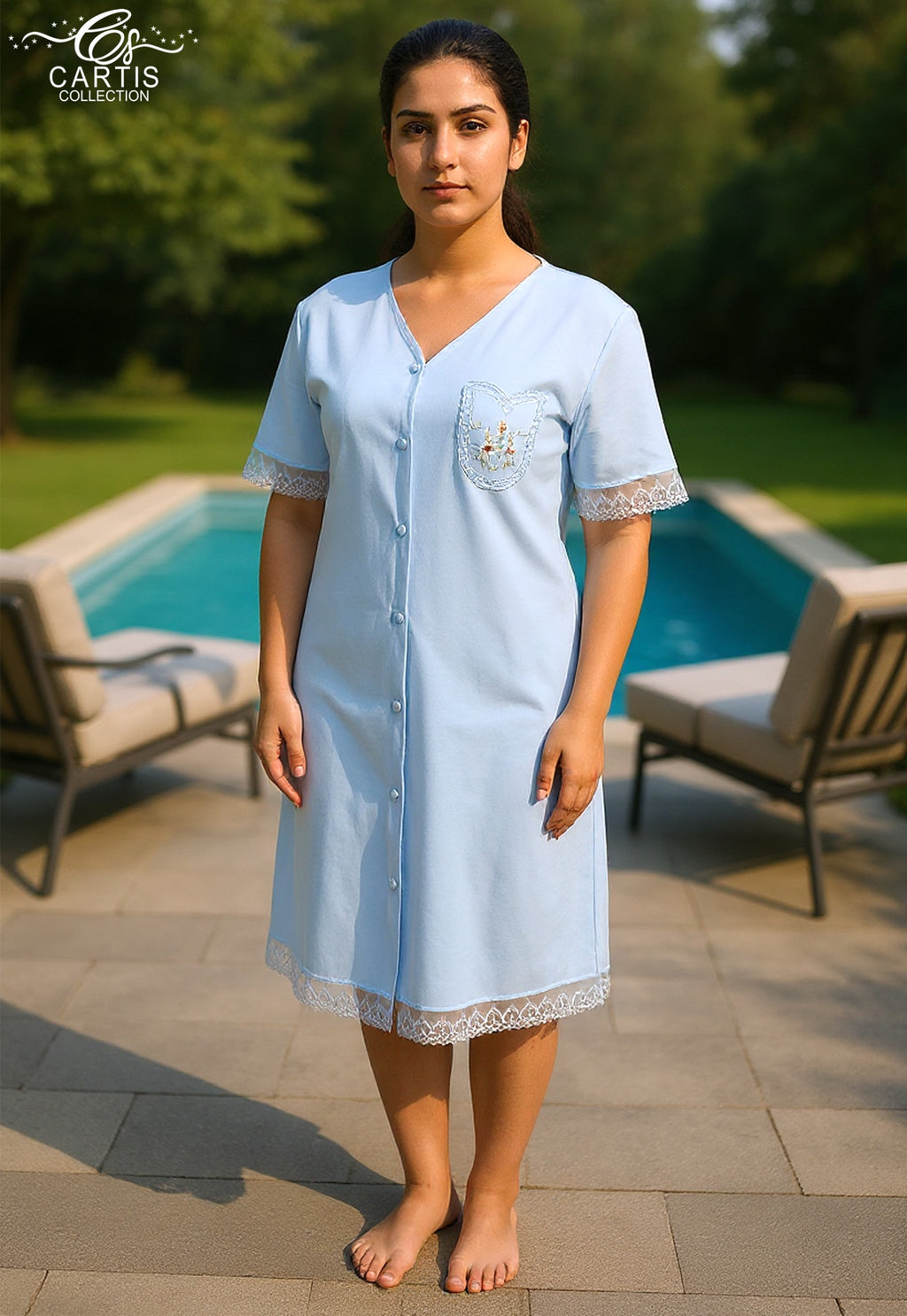 Robe de nuit boutonnée avec dentelle `31473’