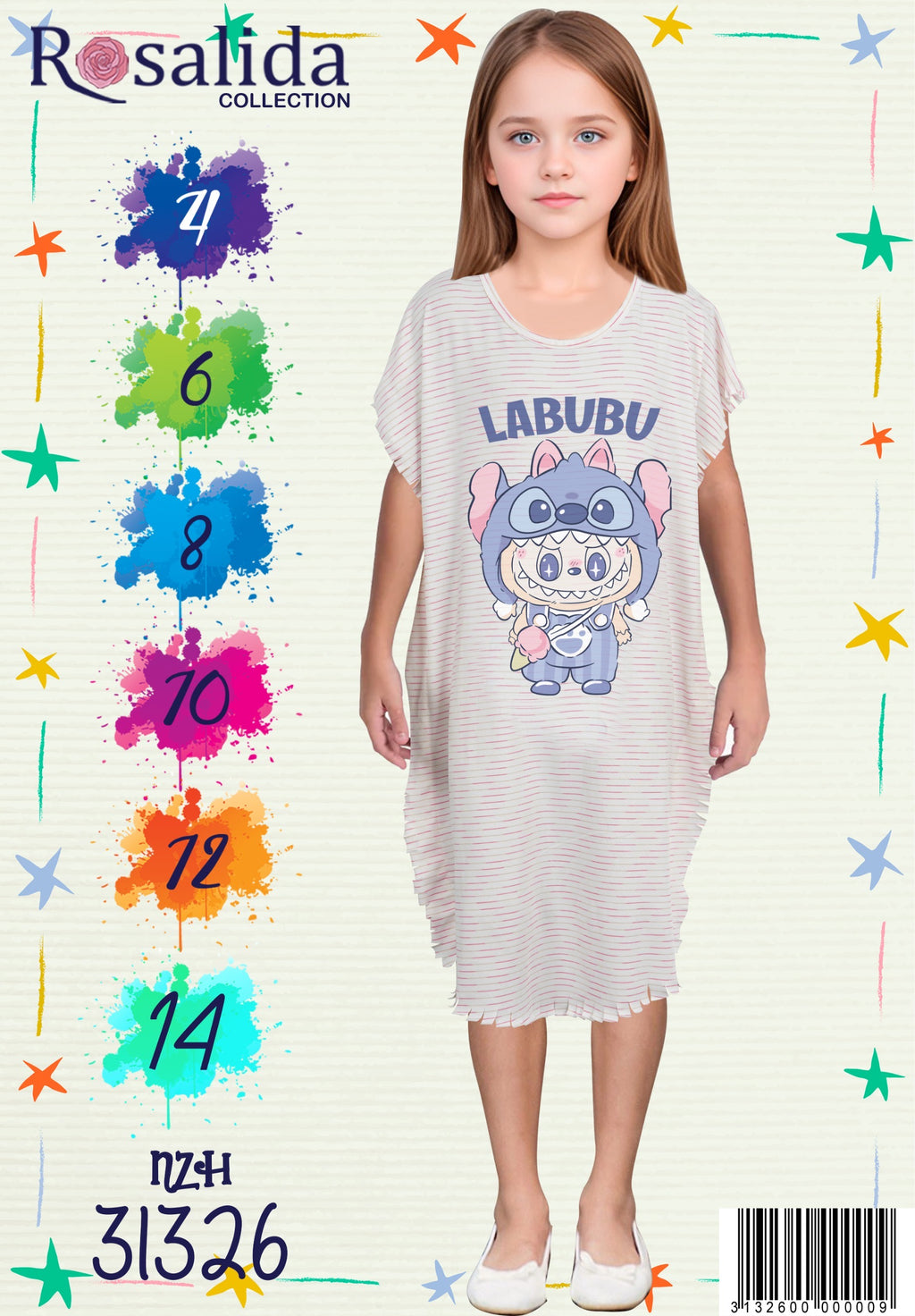 🌈 Robe de Plage Fille – Motif Labubu