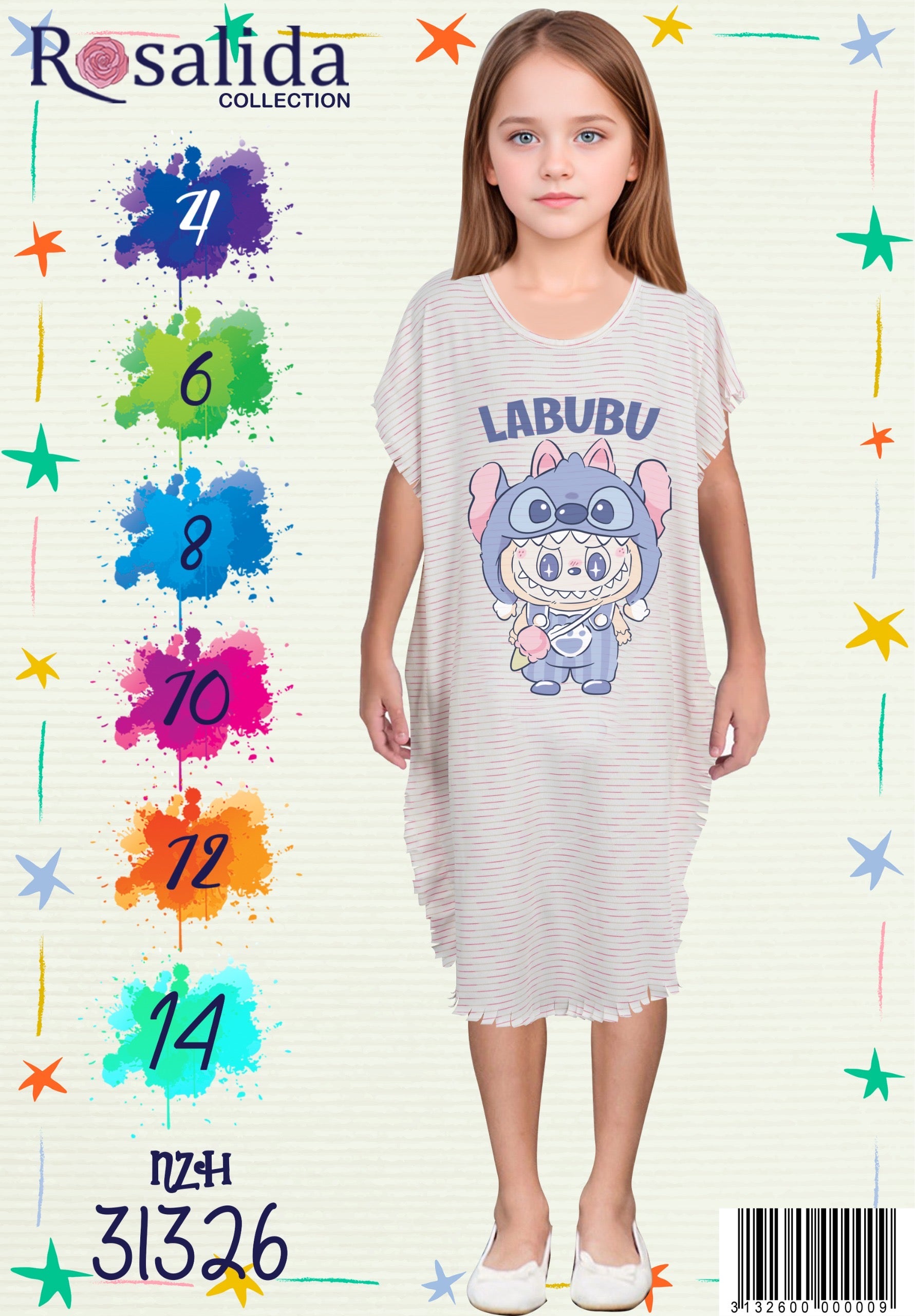 🌈 Robe de Plage Fille – Motif Labubu