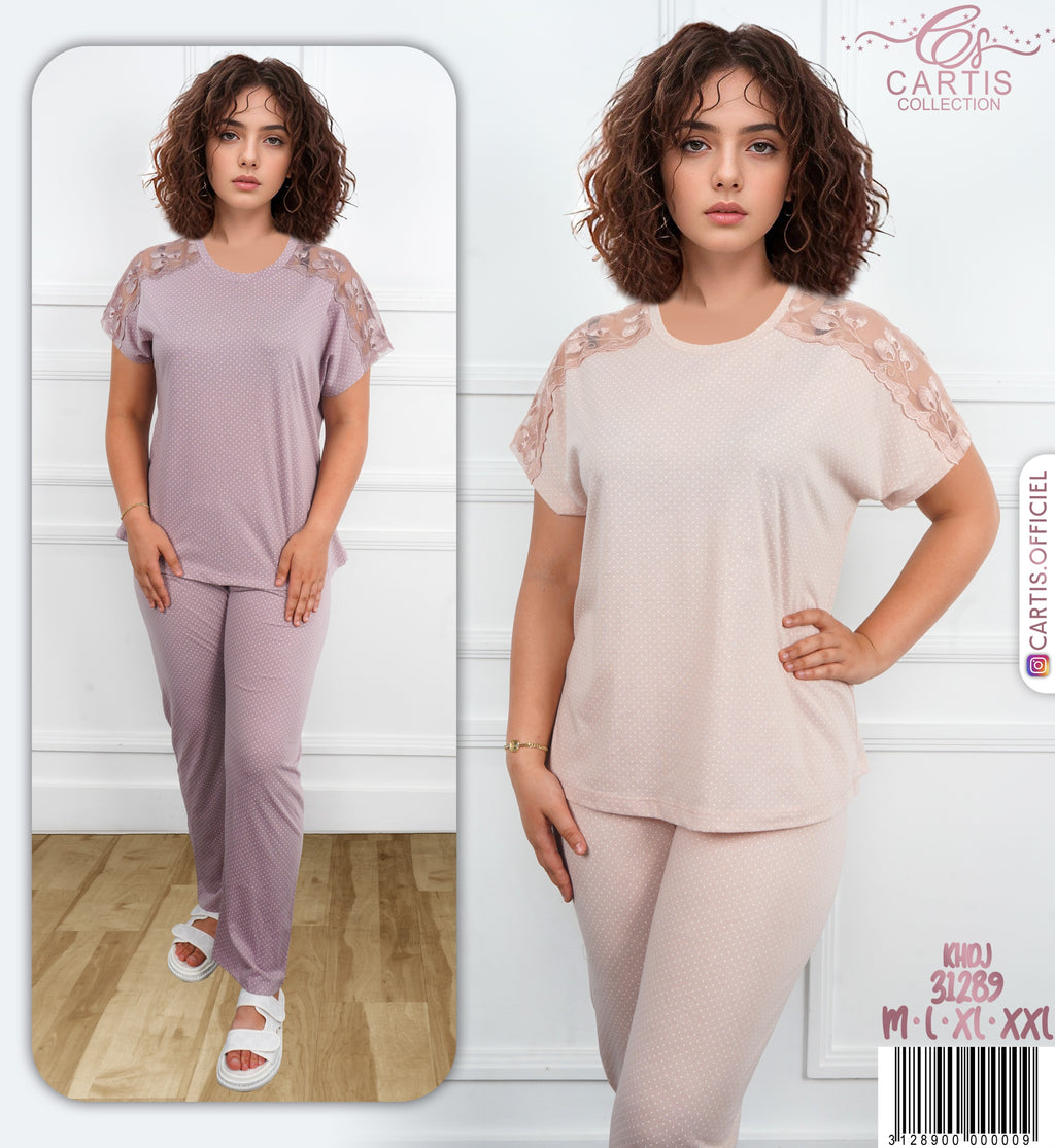 🌷 Pyjama Femme Dentelle Épaule