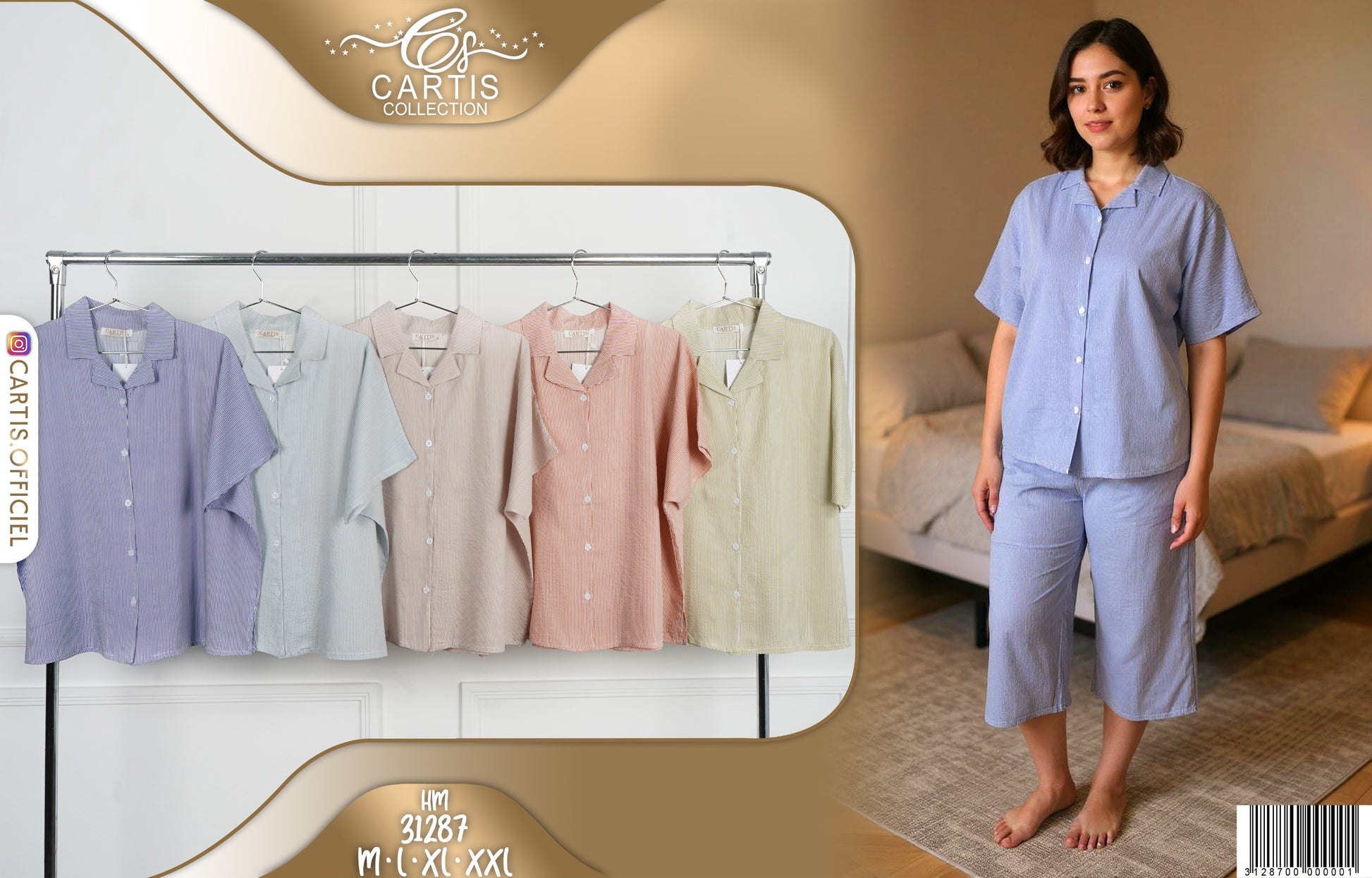 Pyjama Femme Estival – Haut Boutonné & Pantalon 3/4