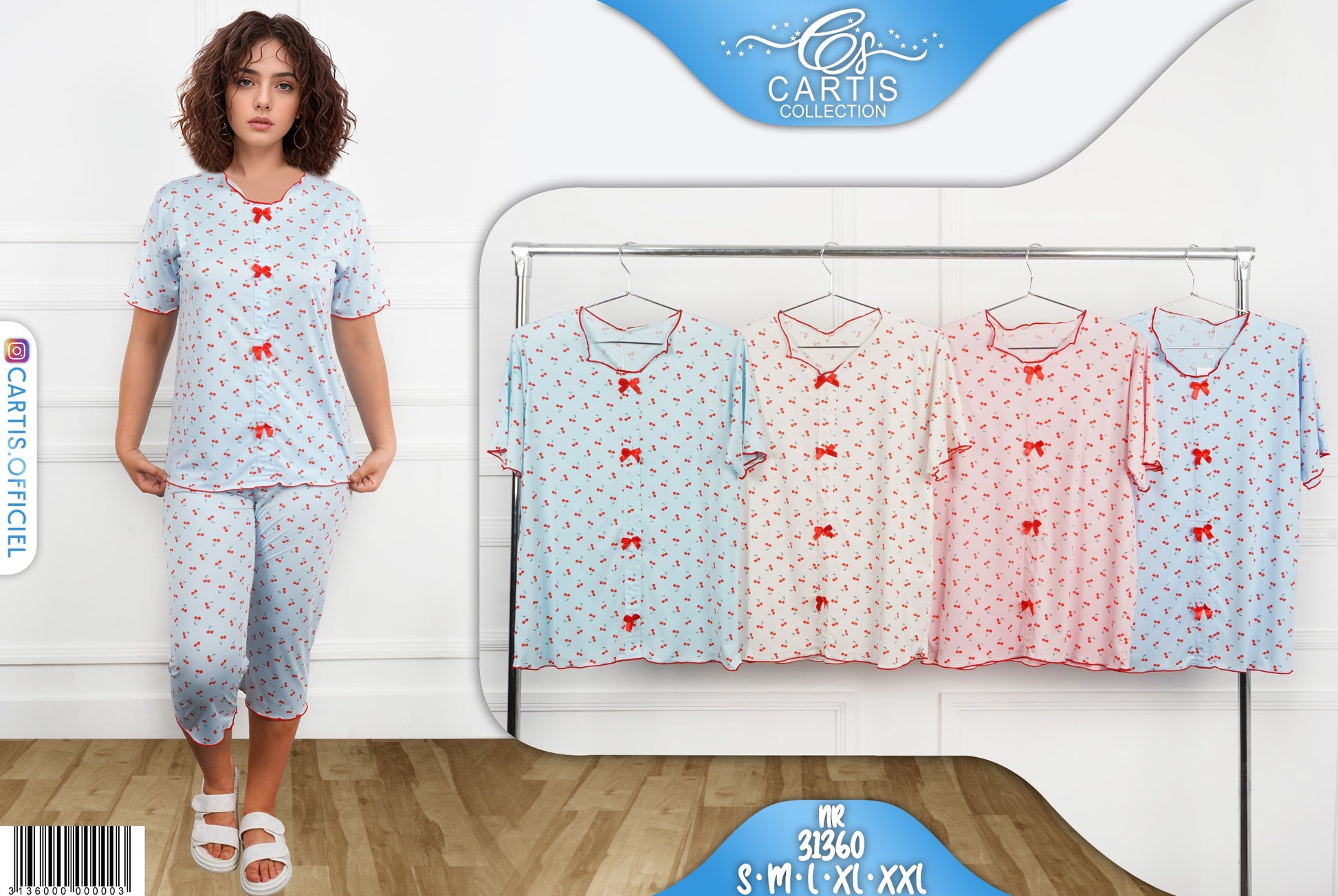 Pyjama Femme – Boutons & Nœuds Cerise