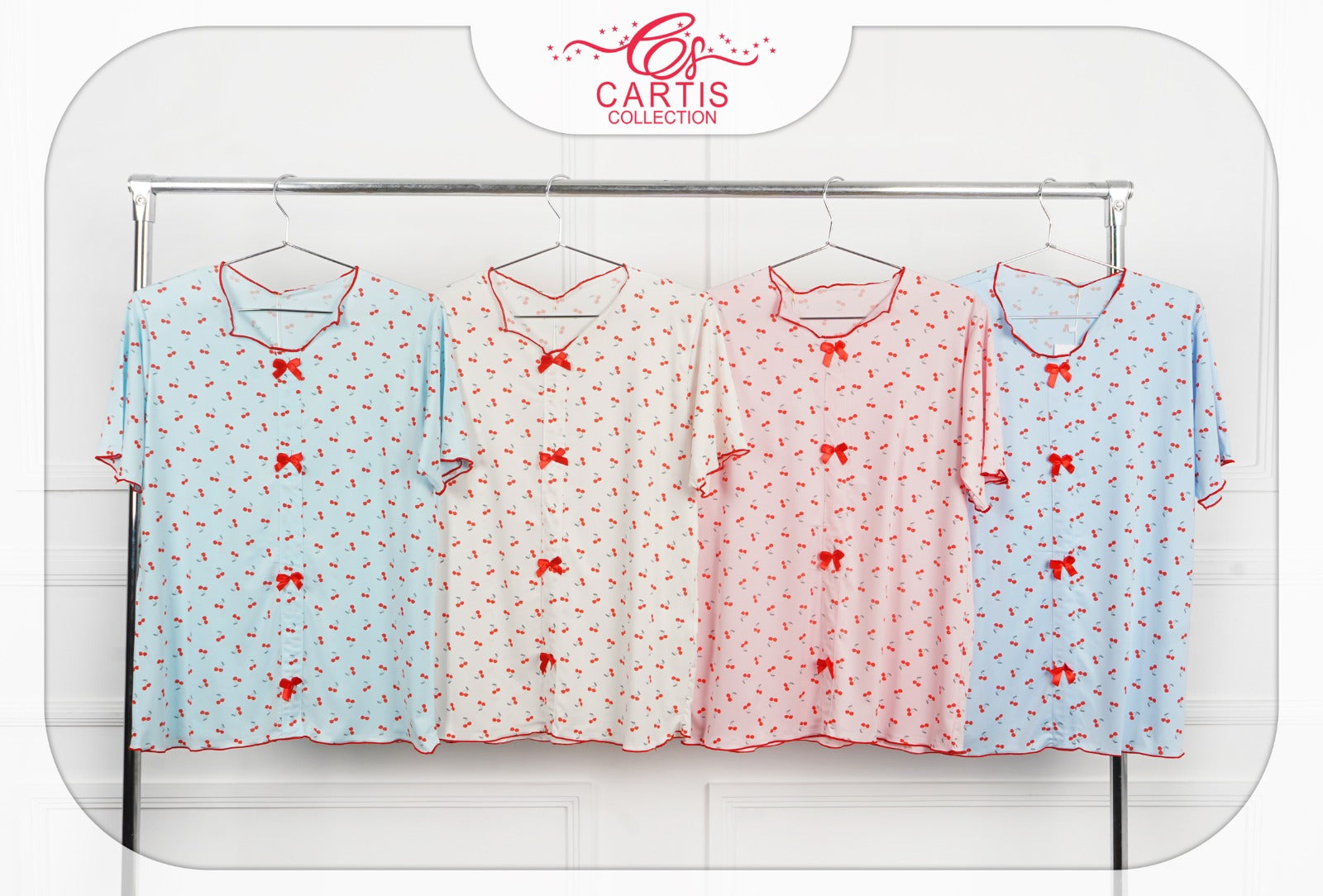 Pyjama Femme – Boutons & Nœuds Cerise