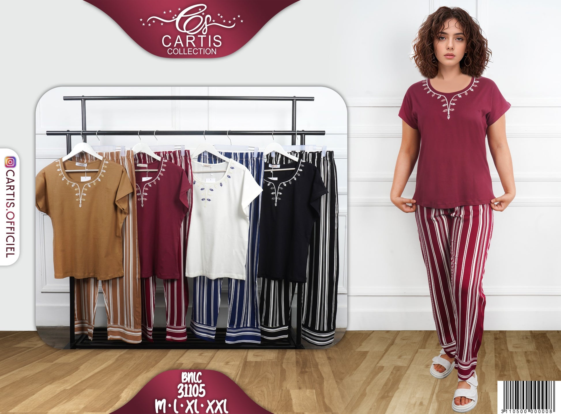 Pyjama à Rayures haut brodé