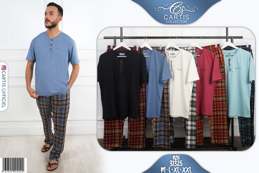 Pyjama Homme Boutonné à pantalon Carreaux