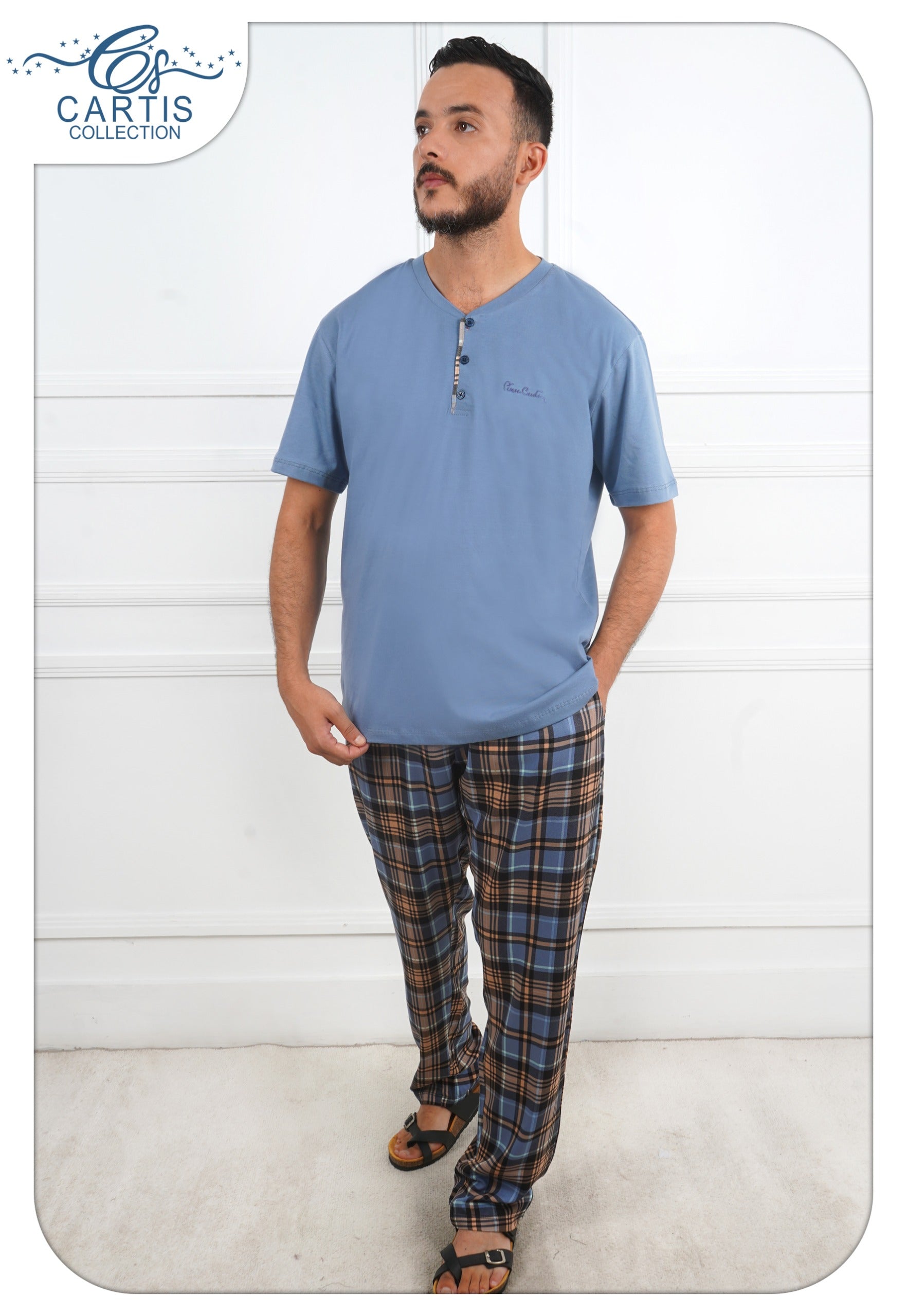 Pyjama Homme Boutonné à pantalon Carreaux