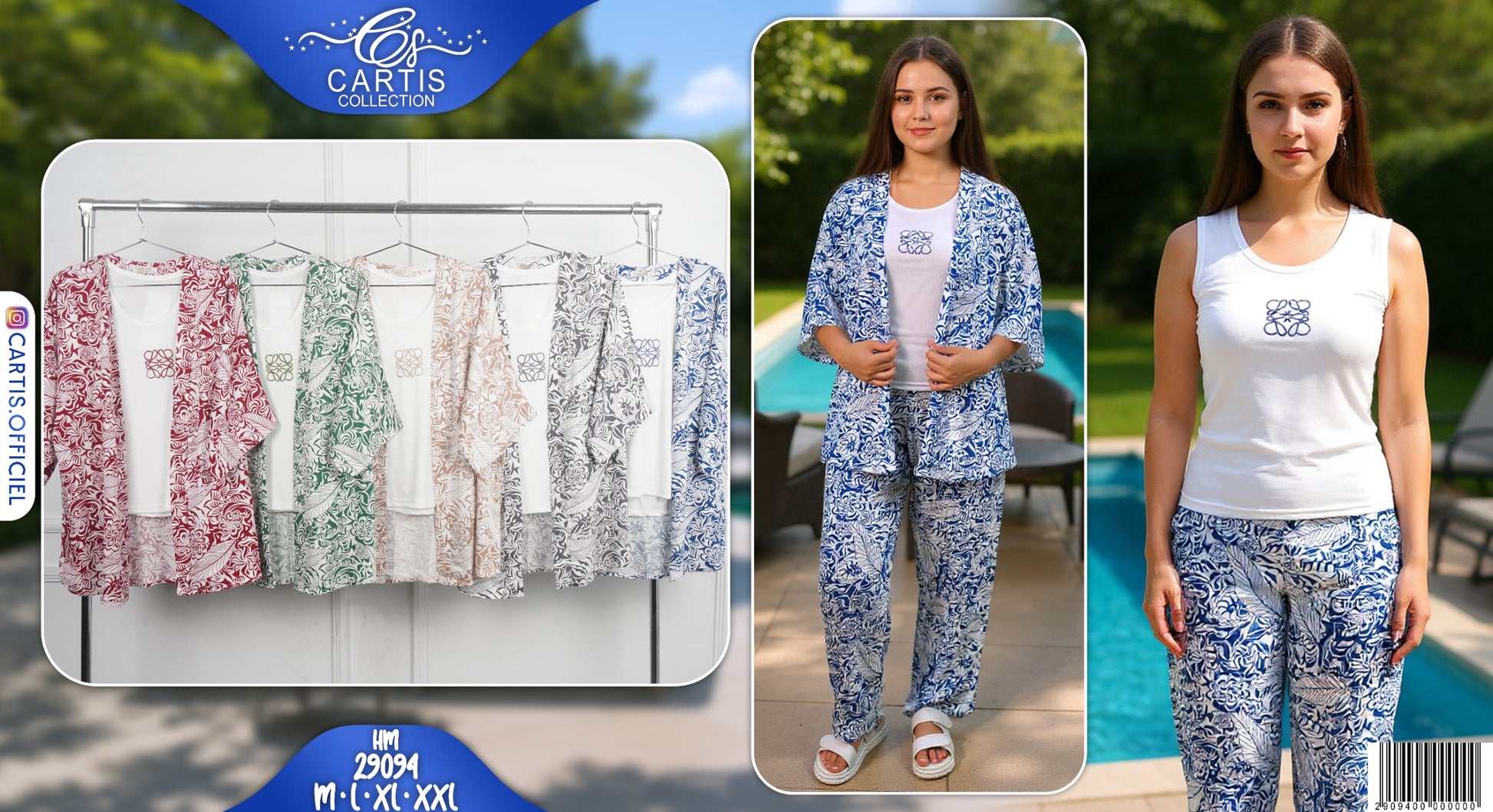 Ensemble 3 pièces Kimono élégant à motifs floraux