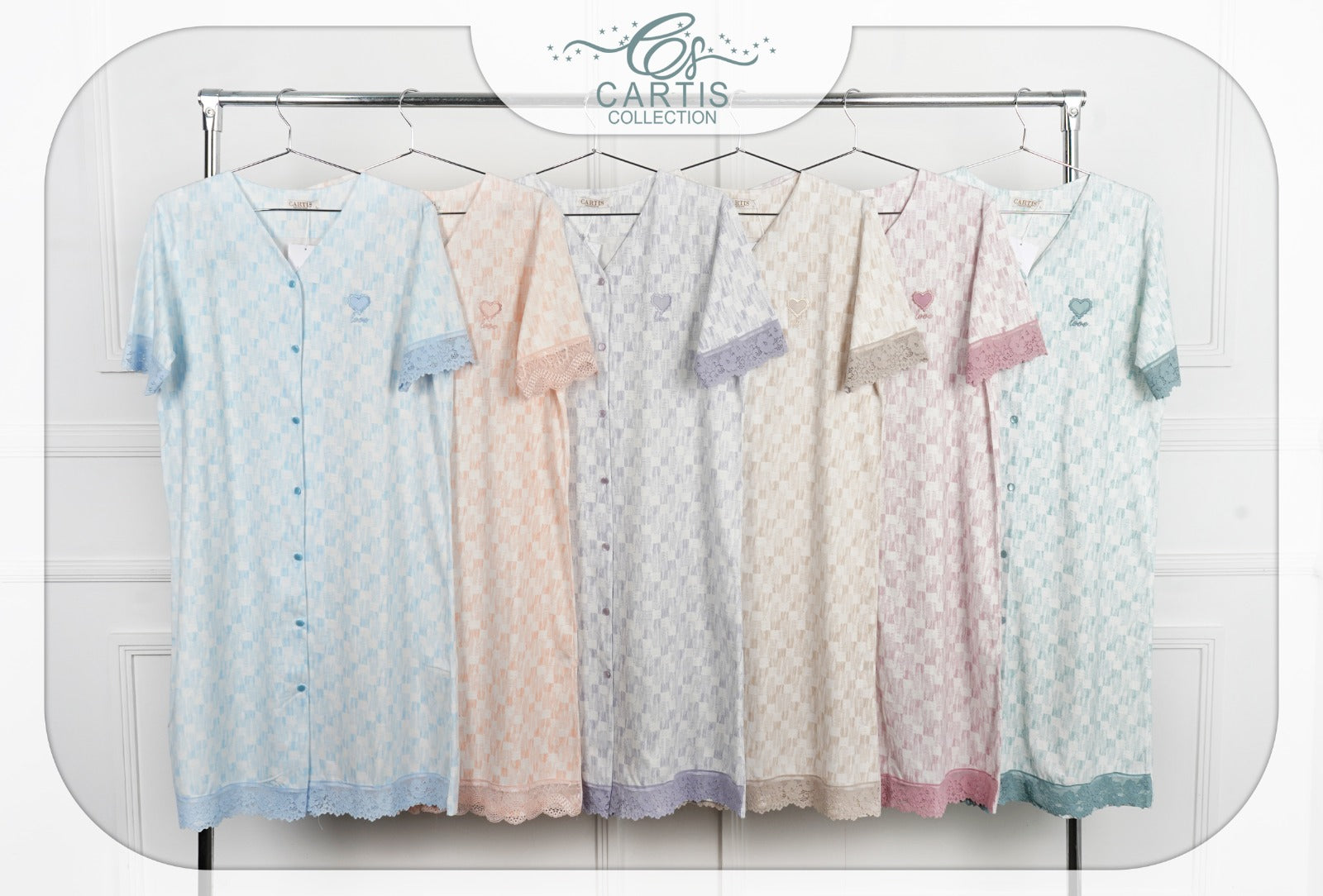Robe Pyjama Boutonné avec Dentelle